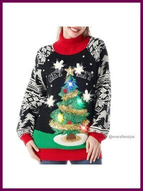 Light Up Ugly Christmas Sweater Dress Acrylic Long Pullover Knitted
